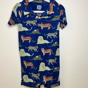 Kickee Pants Print Short Sleeve Polo Romper w/ Lions/Tigers/Leopards